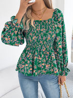 Floral Square Neck Flounce Sleeve Blouse (12)