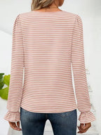 Striped Square Neck Flounce Sleeve Top (15)