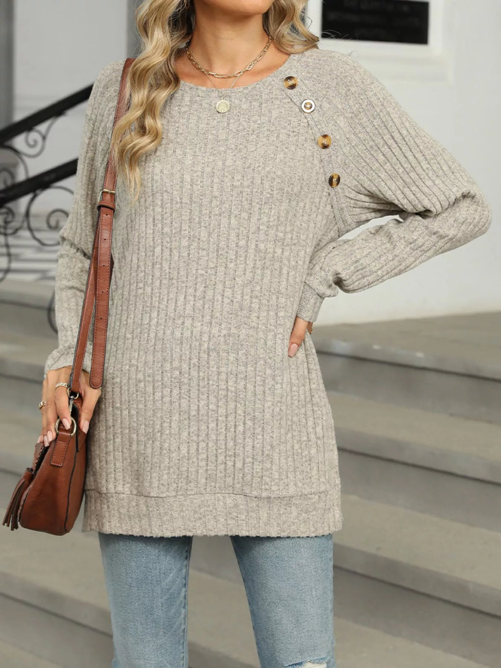 Round Neck Knit Button Top (3)
