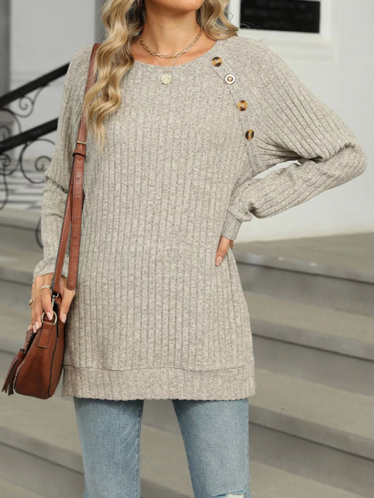 Round Neck Knit Button Top (3)