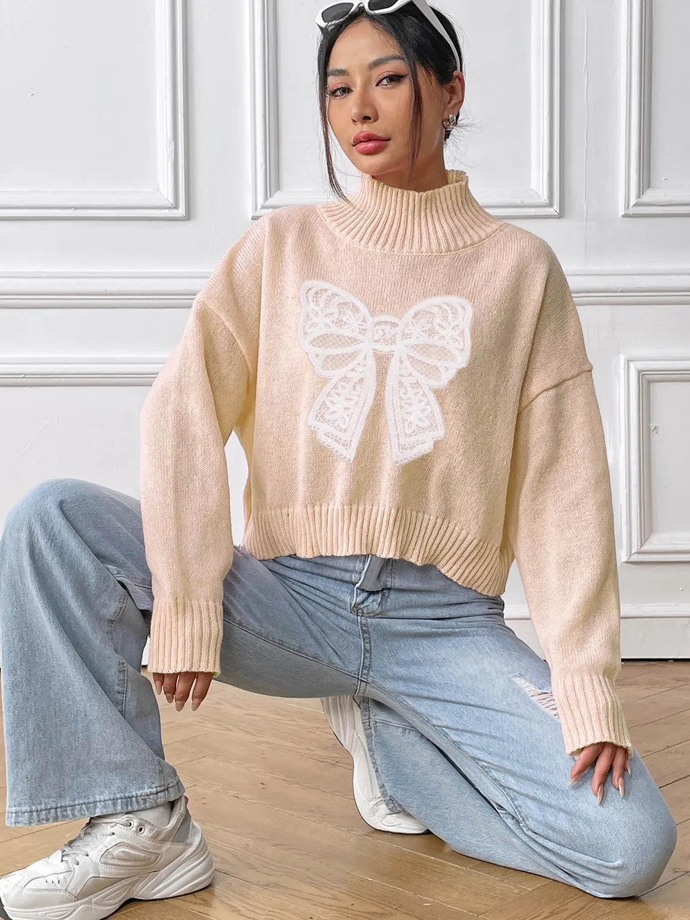 Bow Turtleneck Long Sleeve Sweater (16)