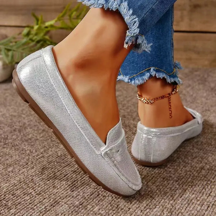 Pu Leather Round Toe Flat Slip-ons (2)