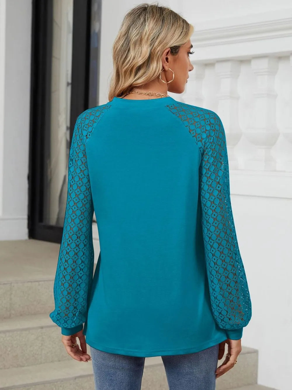 Round Neck Lace Long Sleeve Top (12)