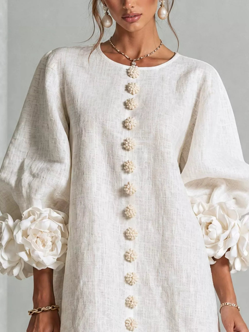 3d Floral 3/4 Sleeve Mini Dress (4)