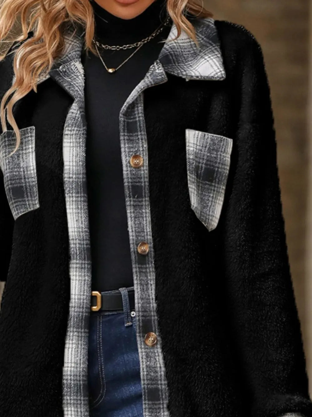 Plaid Contrast Dropped Shoulder Coat (19)
