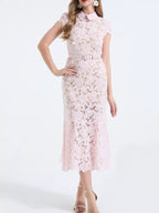 Floral Lace Short Sleeve Midi Dress (3)