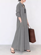 Full Size Button Front Long Sleeve Maxi Shirt Dress Plus (7)