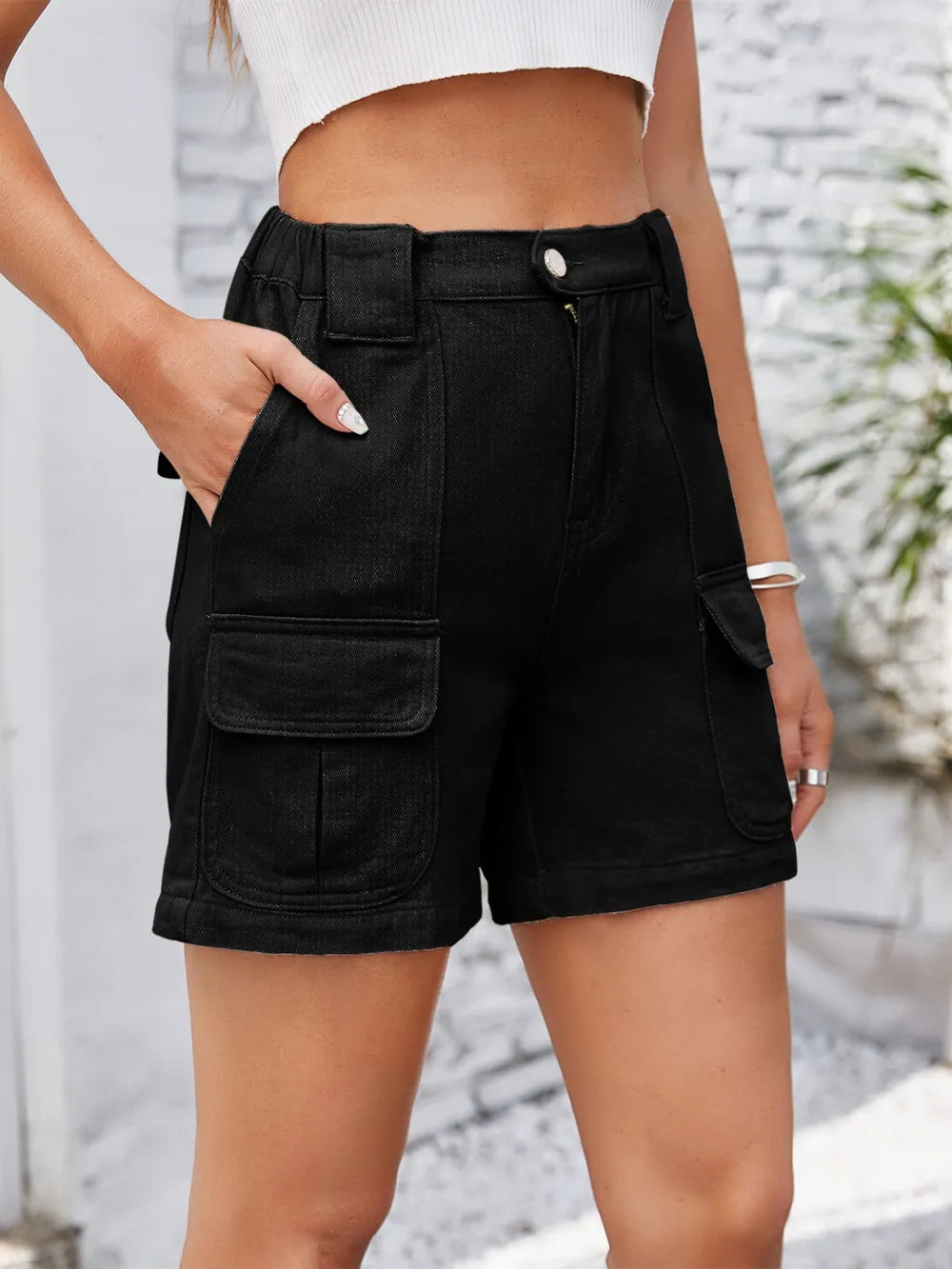High Waist Washed Denim Shorts (6)