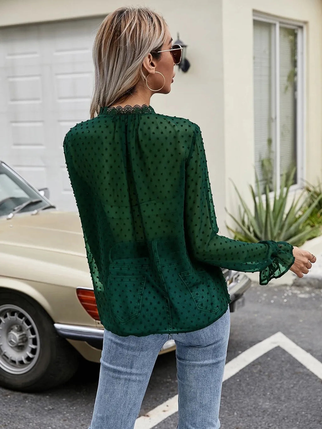 Lace Detail V-neck Swiss Dot Blouse (15)