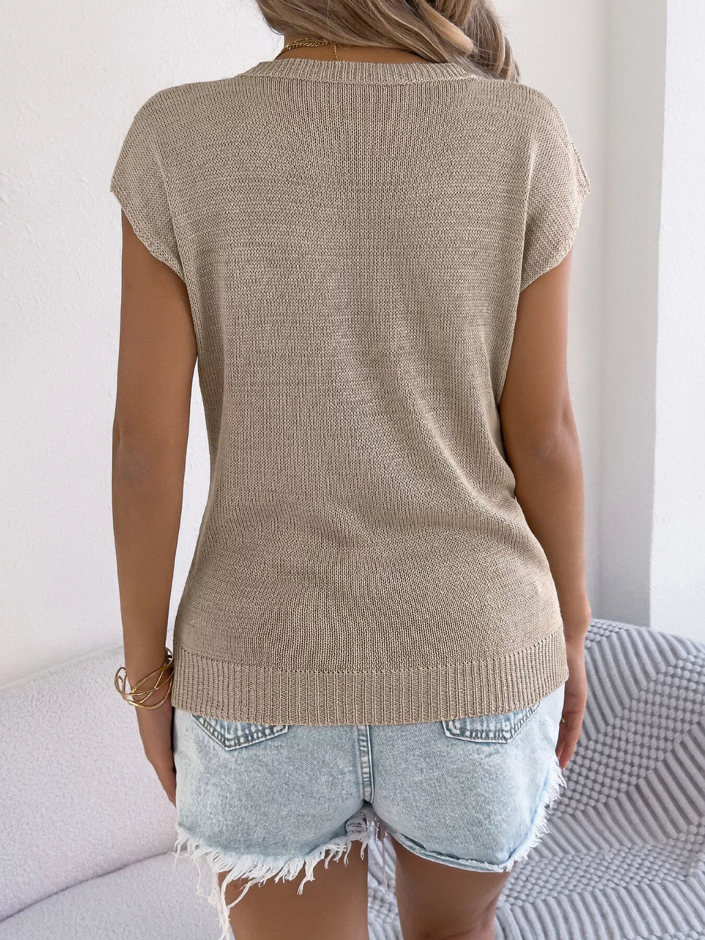 Cable Knit Openwork Cap Sleeve Sweater (14)
