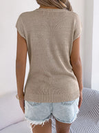 Cable Knit Openwork Cap Sleeve Sweater (14)
