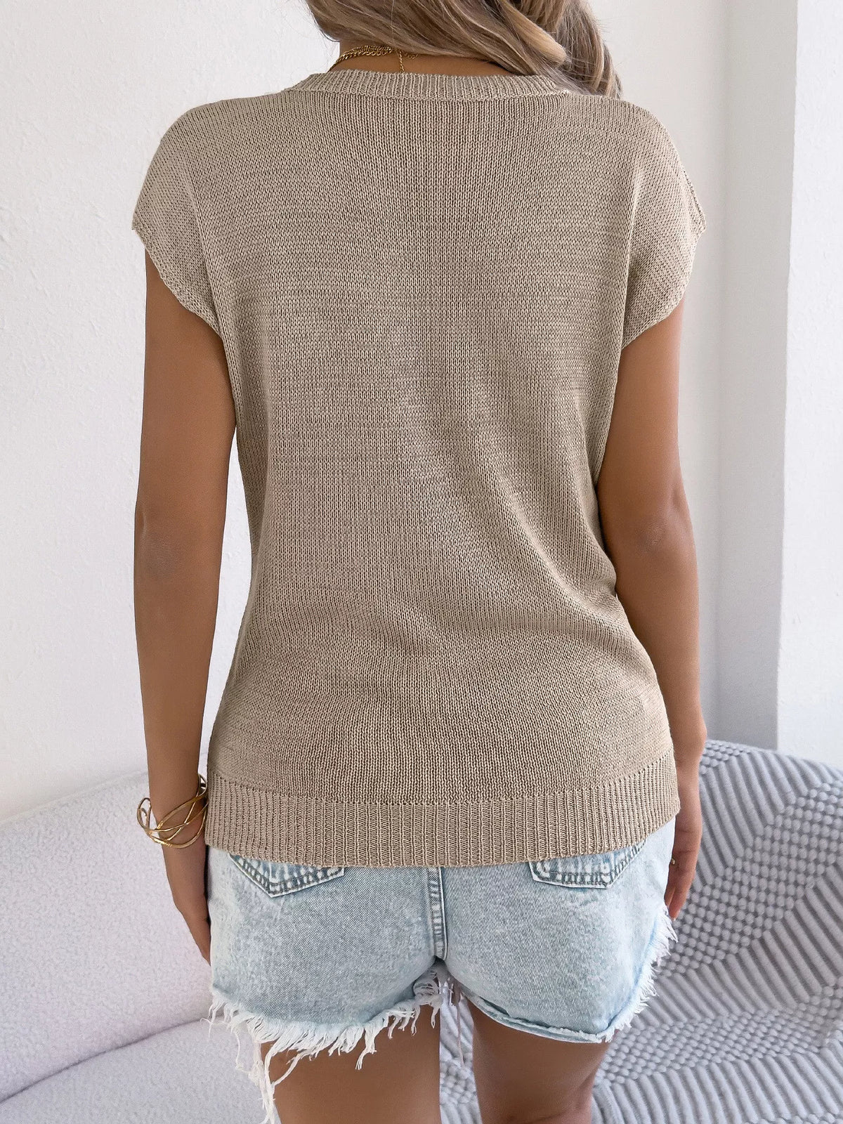 Cable Knit Openwork Cap Sleeve Sweater (14)