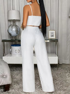 Decorative Button Smocked Back Cami Wide Leg Pants Set (7)