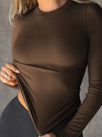 Long Sleeve Crop T-shirt Ribbed Texture (16)