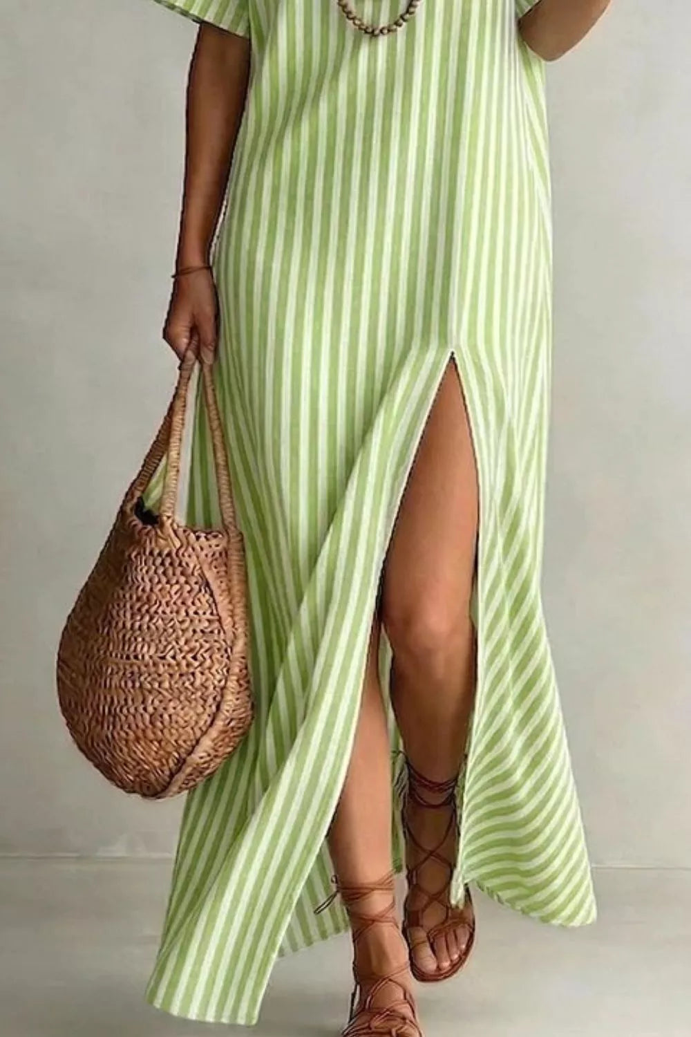 Striped High Slit Maxi Dress (3)