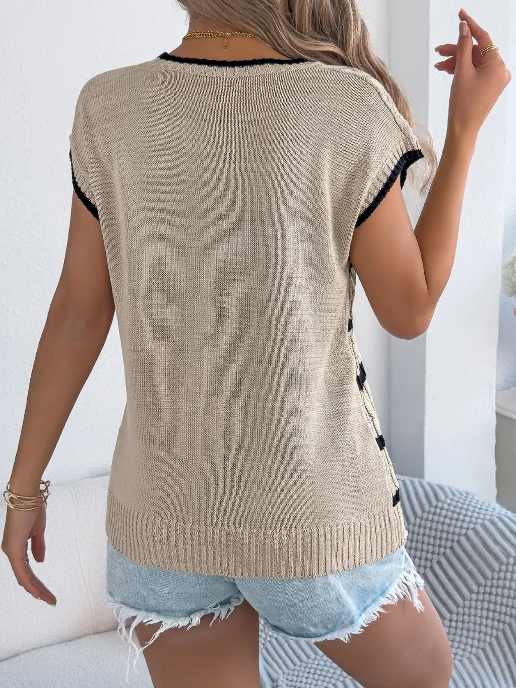 Cable-knit Striped Round Neck Knit Top (10)
