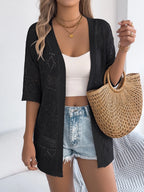 Openwork Open Front Half Sleeve Cardigan (7)
