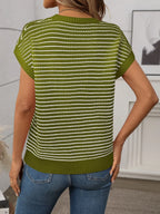 Striped Round Neck Short Sleeve Knit Top (19)
