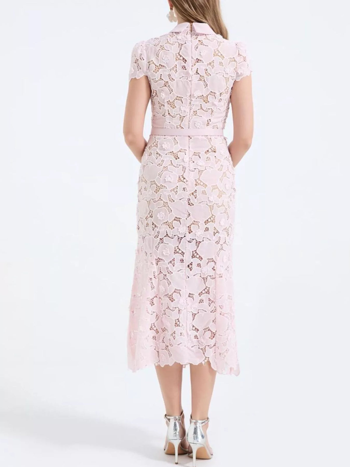 Floral Lace Short Sleeve Midi Dress (5)