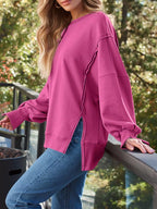 Side Slit Long Sleeve Oversized Sweatshirt (23)