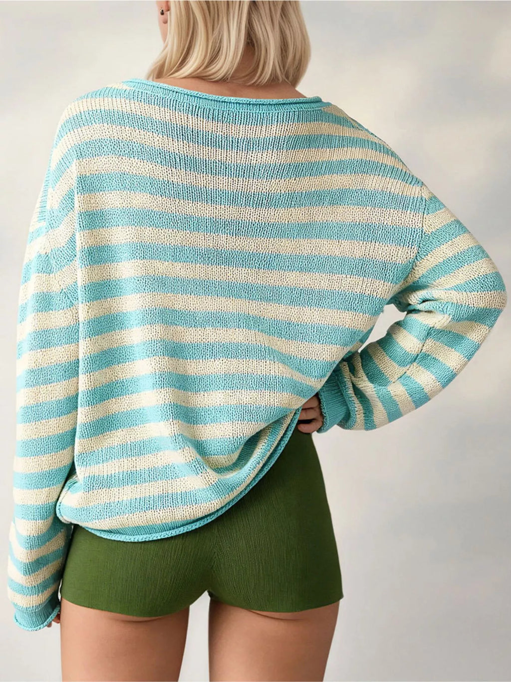 Casual Striped Boat Neck Sweater (4)