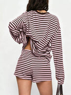 Striped Long-sleeve Top Shorts Set (8)