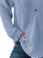 Full Size Button Detail Waffle Knit Hoodie Plus (30)