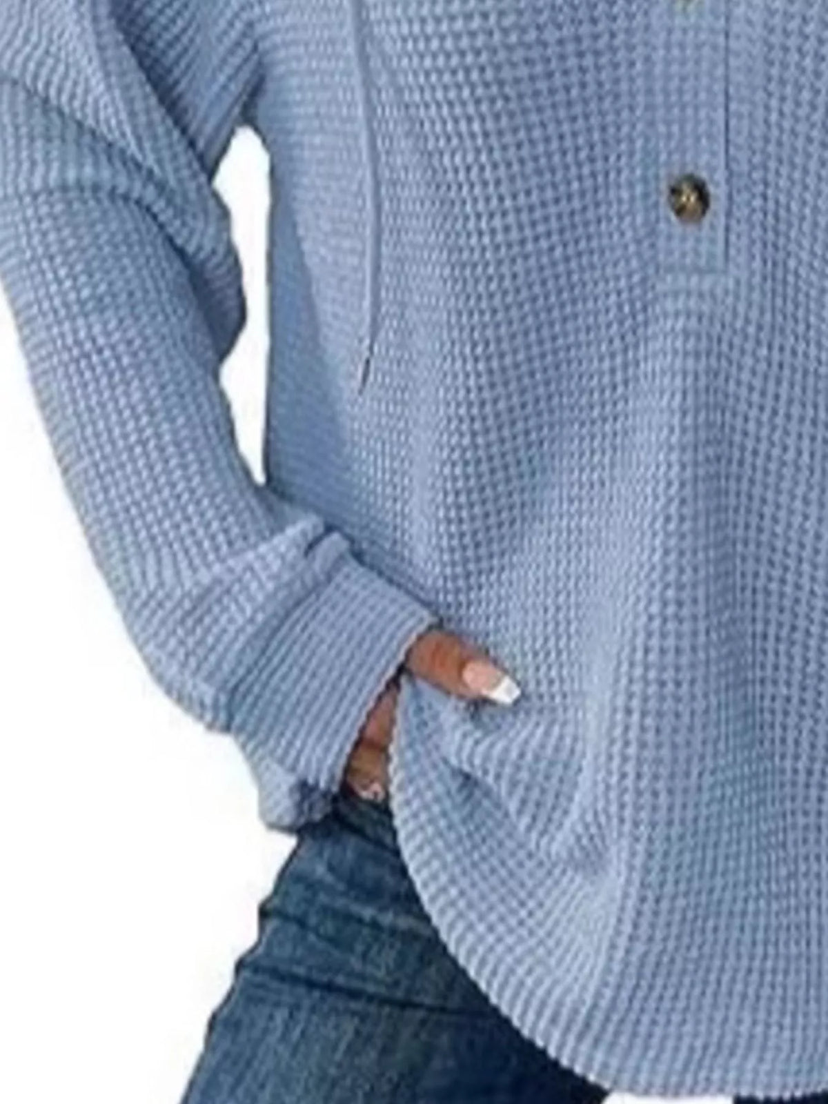 Full Size Button Detail Waffle Knit Hoodie Plus (30)