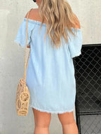 Full Size Raw Hem Mini Denim Dress Plus (2)