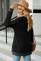 Slit V-neck Long Sleeve T-shirt (9)