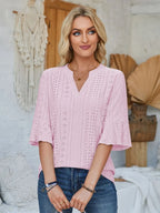 Eyelet Notched Half Sleeve T-shirt (8)