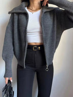 Zip Up Dropped Shoulder Cardigan (2)