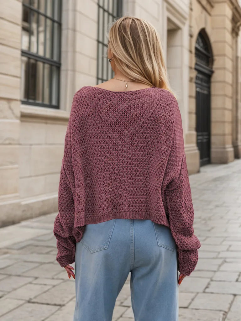 Round Neck Dropped Shoulder Long Sleeve Sweater (11)