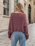 Round Neck Dropped Shoulder Long Sleeve Sweater (11)