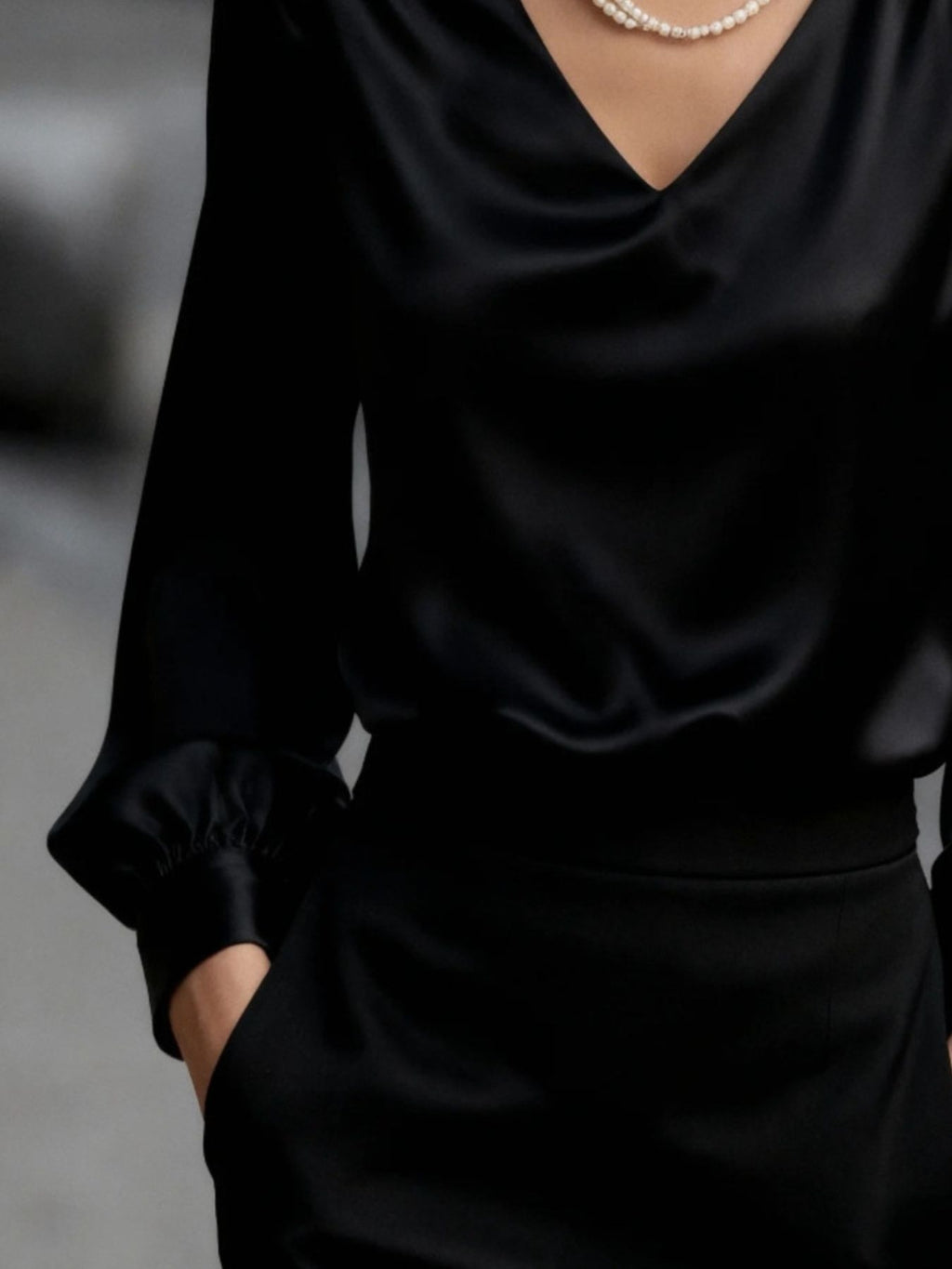 Satin V-neck Long Sleeve Blouse (4)