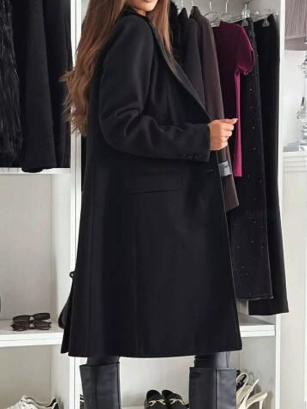 Lapel Collar Long Sleeve Coat (6)