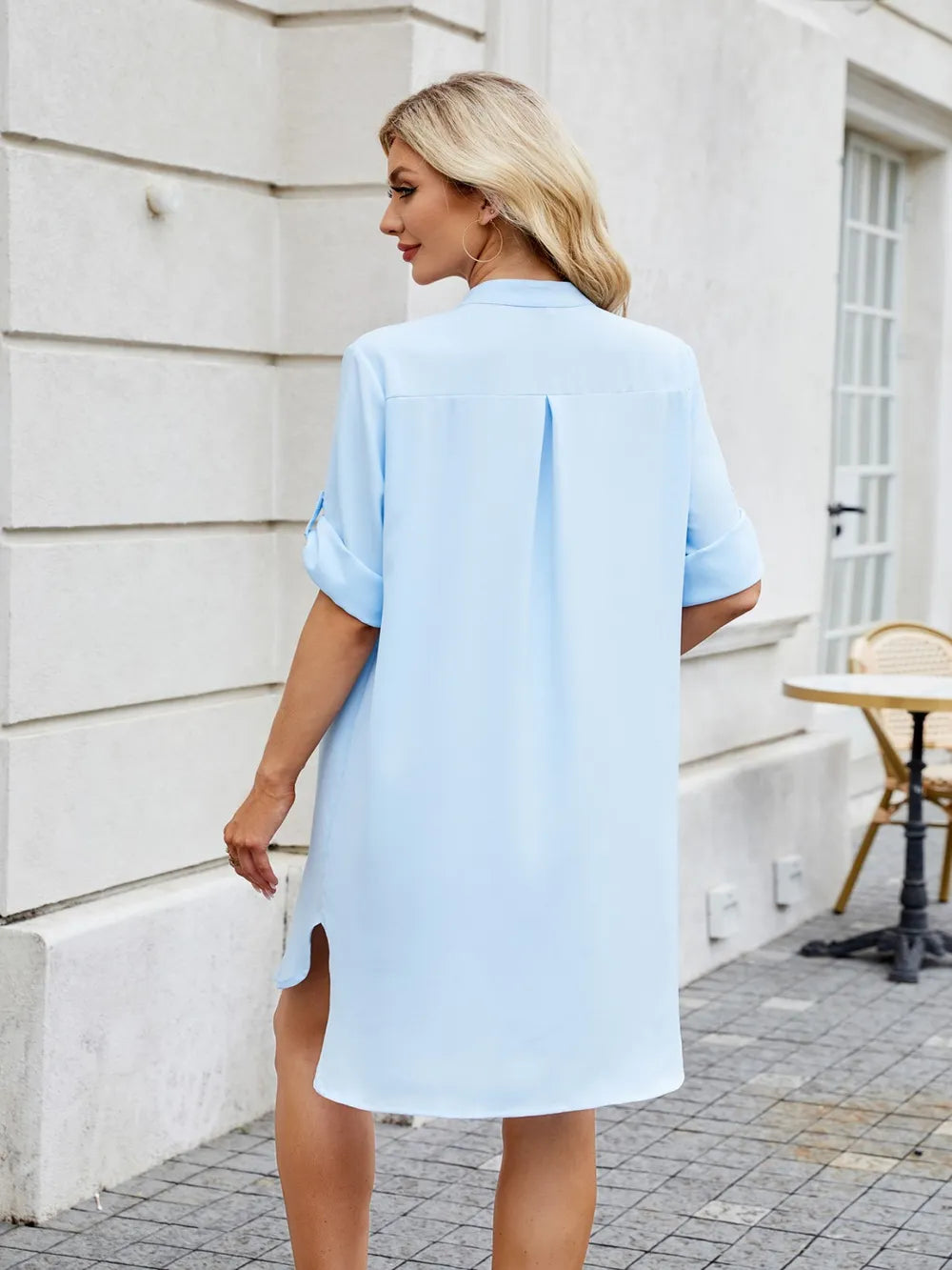 Notched Long Sleeve Mini Shirt Dress (6)