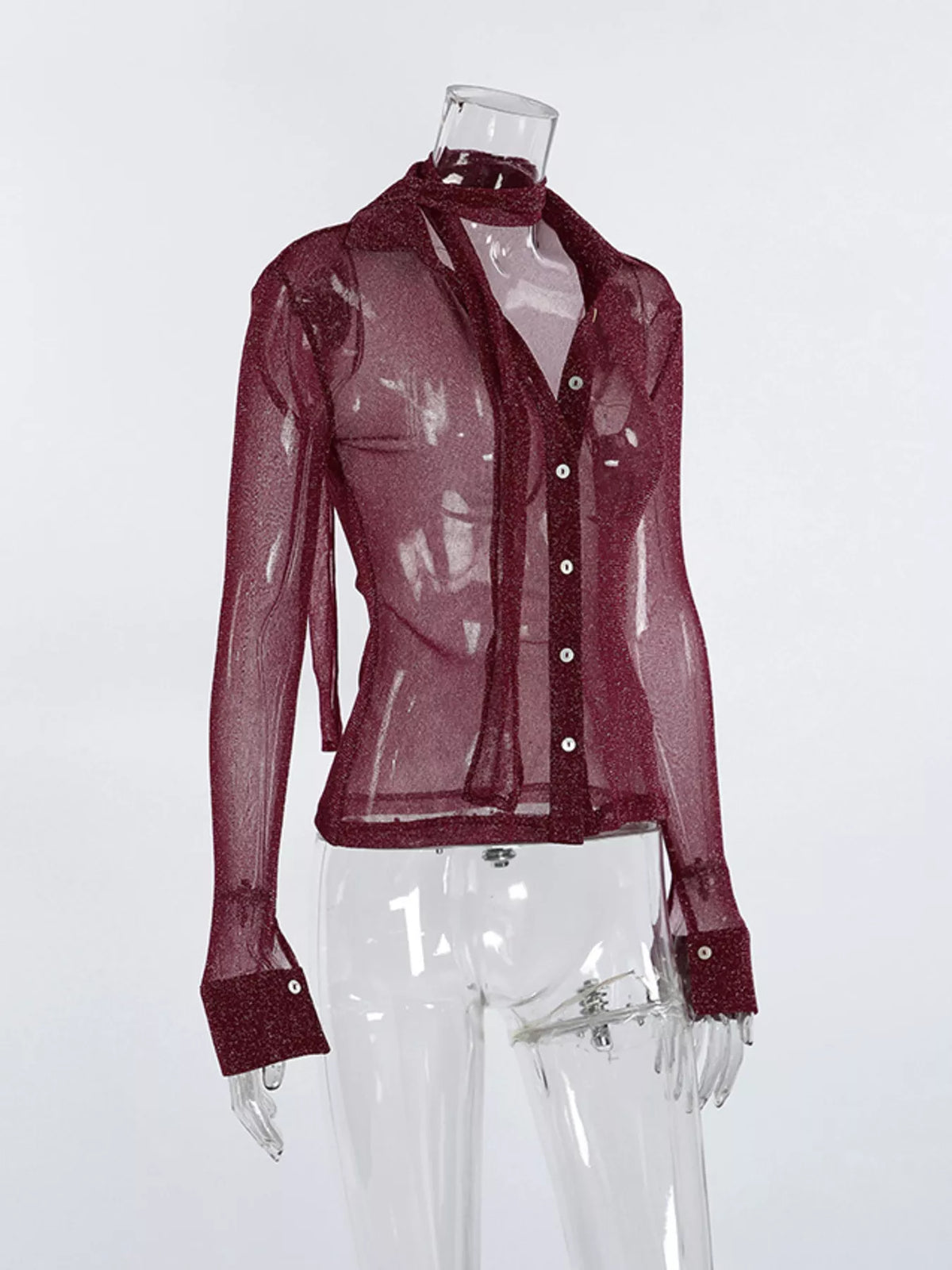 Button Down Long Sleeve Shirt Scarf (7)