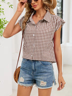 Plaid Button Up Cap Sleeve Shirt (21)