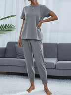 Round Neck Short Sleeve Top Pants Set (18)