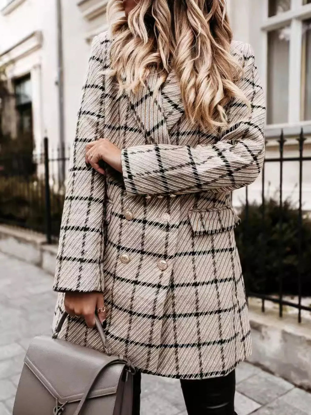 Plaid Tweed Double-breasted Coat (8)