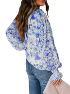 Full Size Floral Print Smocked Cuff Blouse Plus (9)
