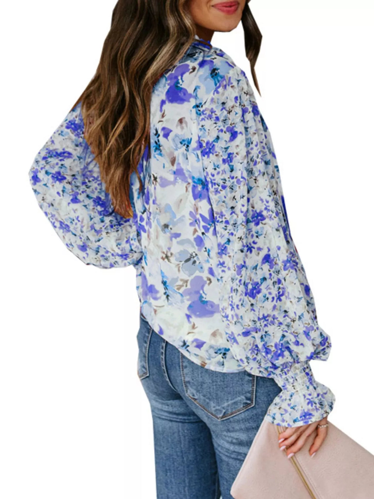 Full Size Floral Print Smocked Cuff Blouse Plus (9)