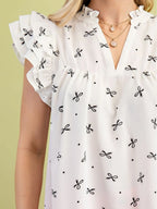 Notched Ruffled Cap Sleeve Blouse (7)
