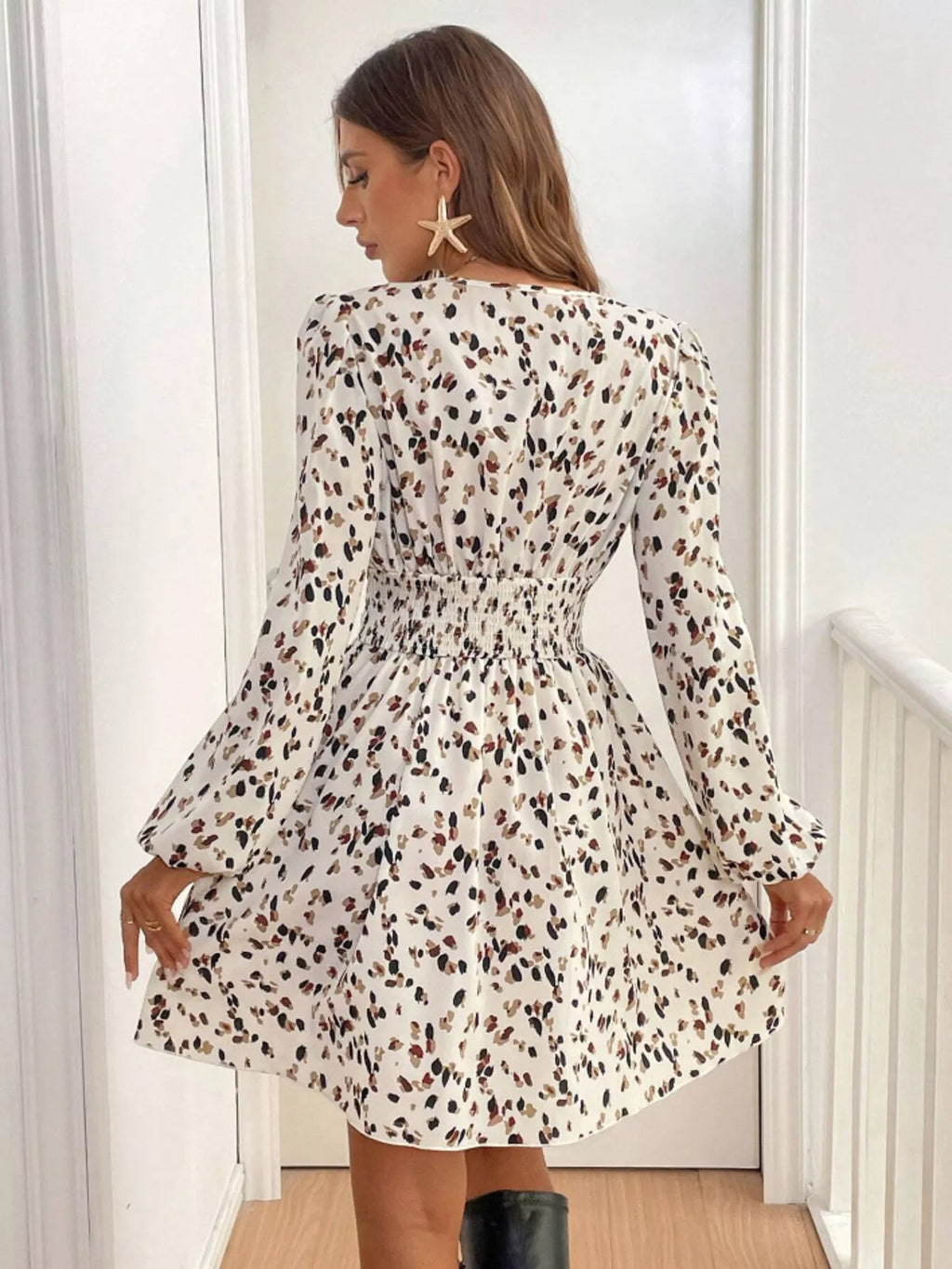 Printed Balloon Sleeve Mini Dress (10)