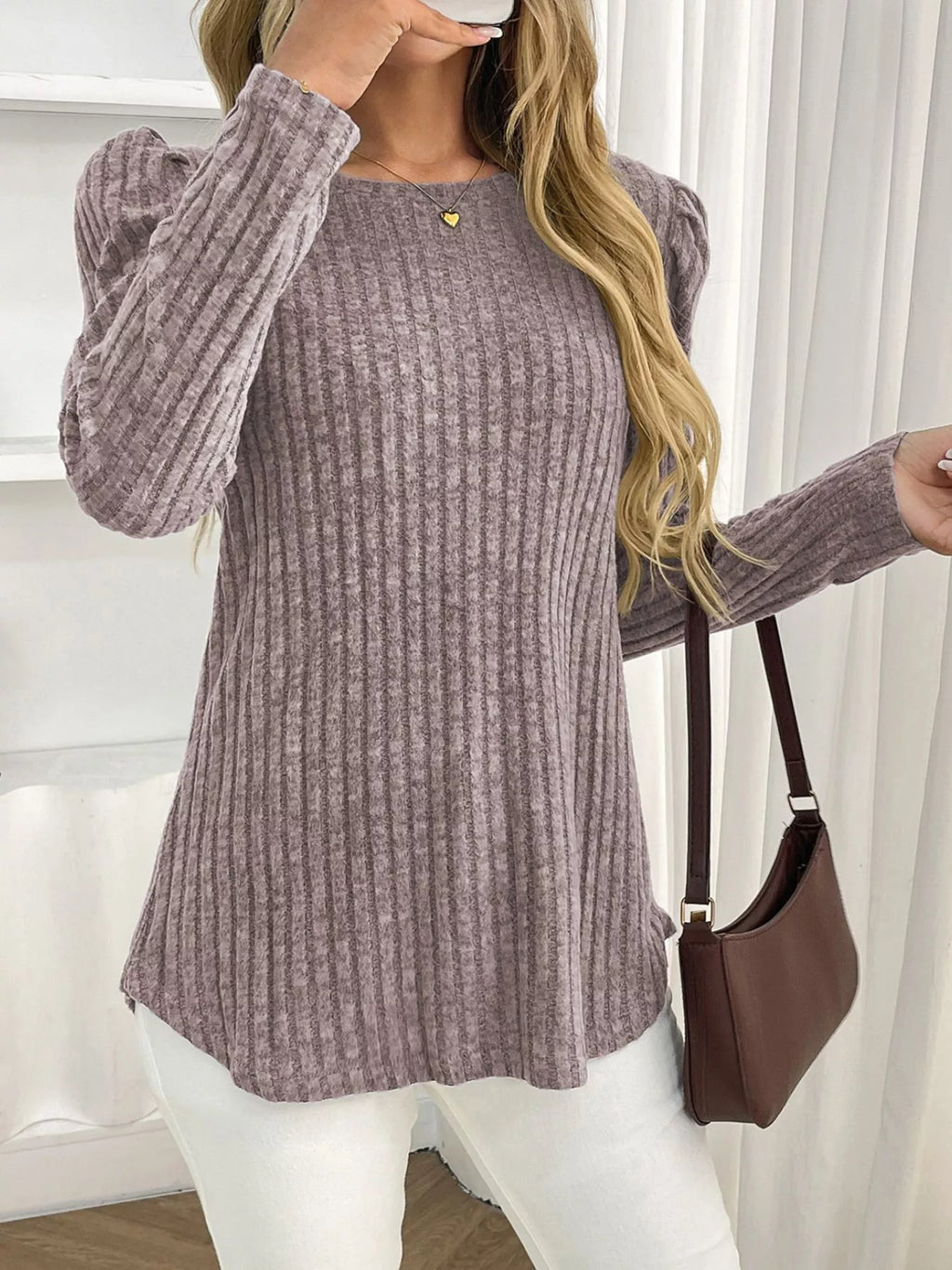 Round Neck Puff Sleeve T-shirt (14)