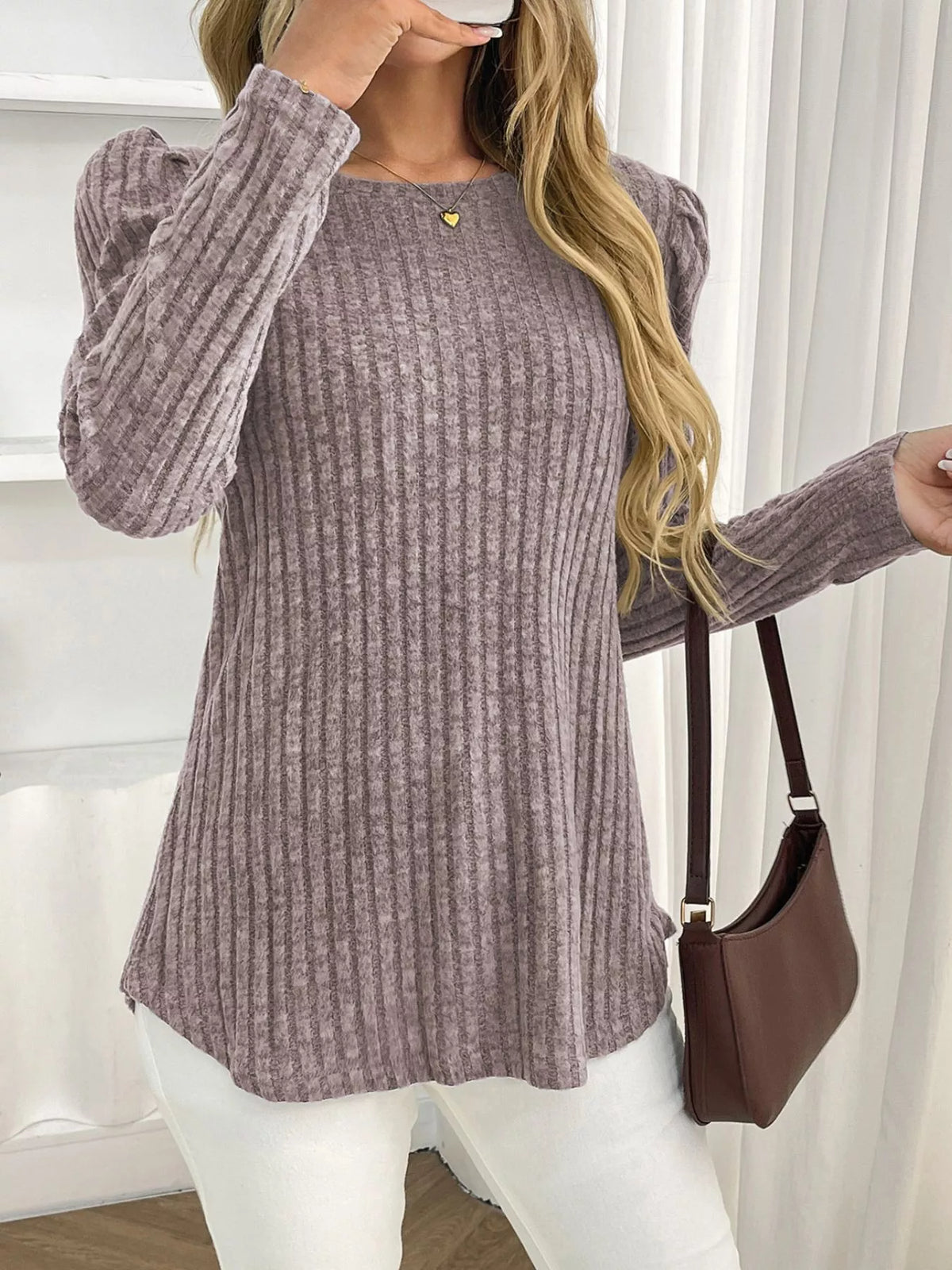 Round Neck Puff Sleeve T-shirt (14)