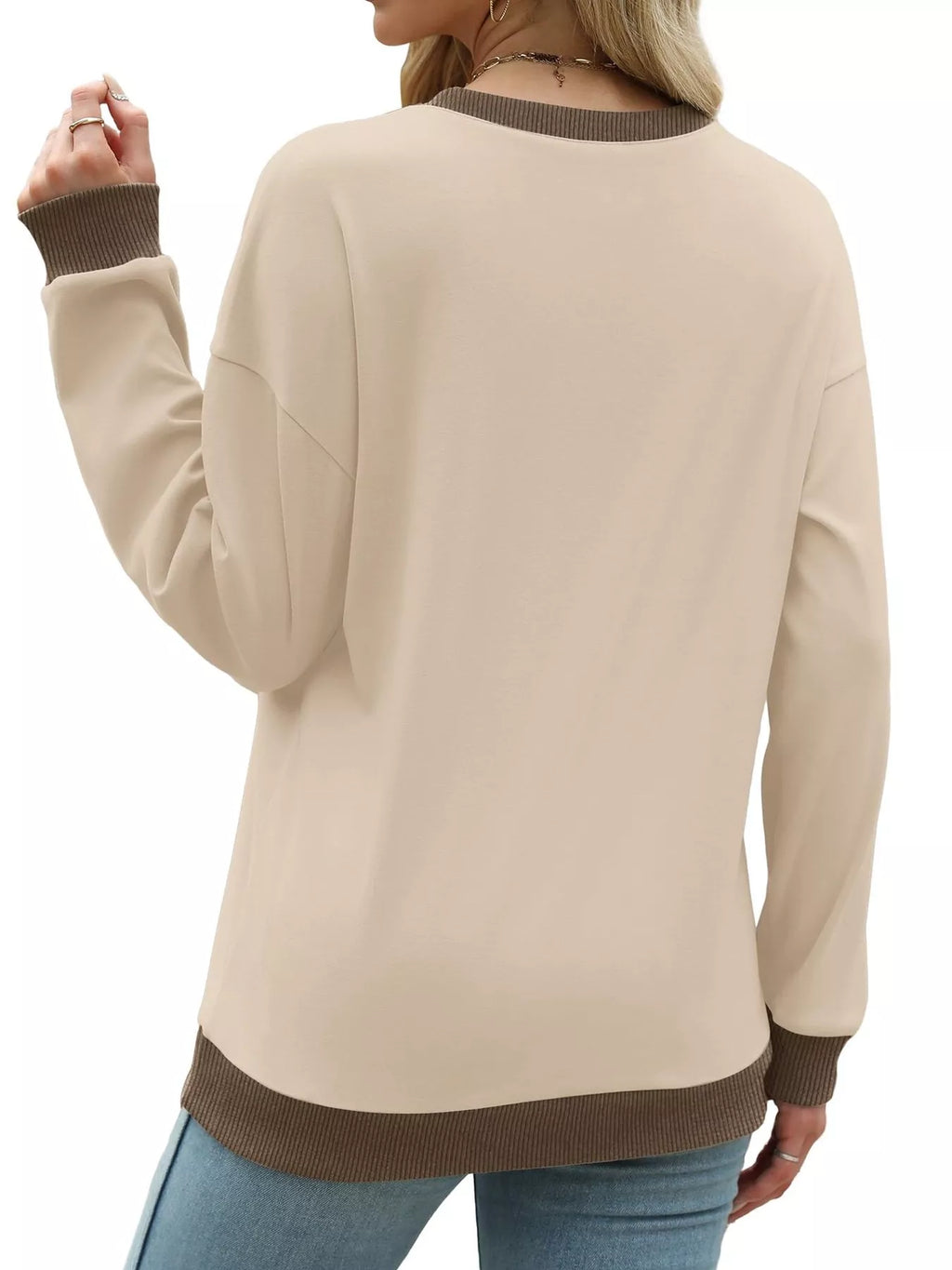 Contrast Trim Crew Neck Casual Sweatshirt (24)