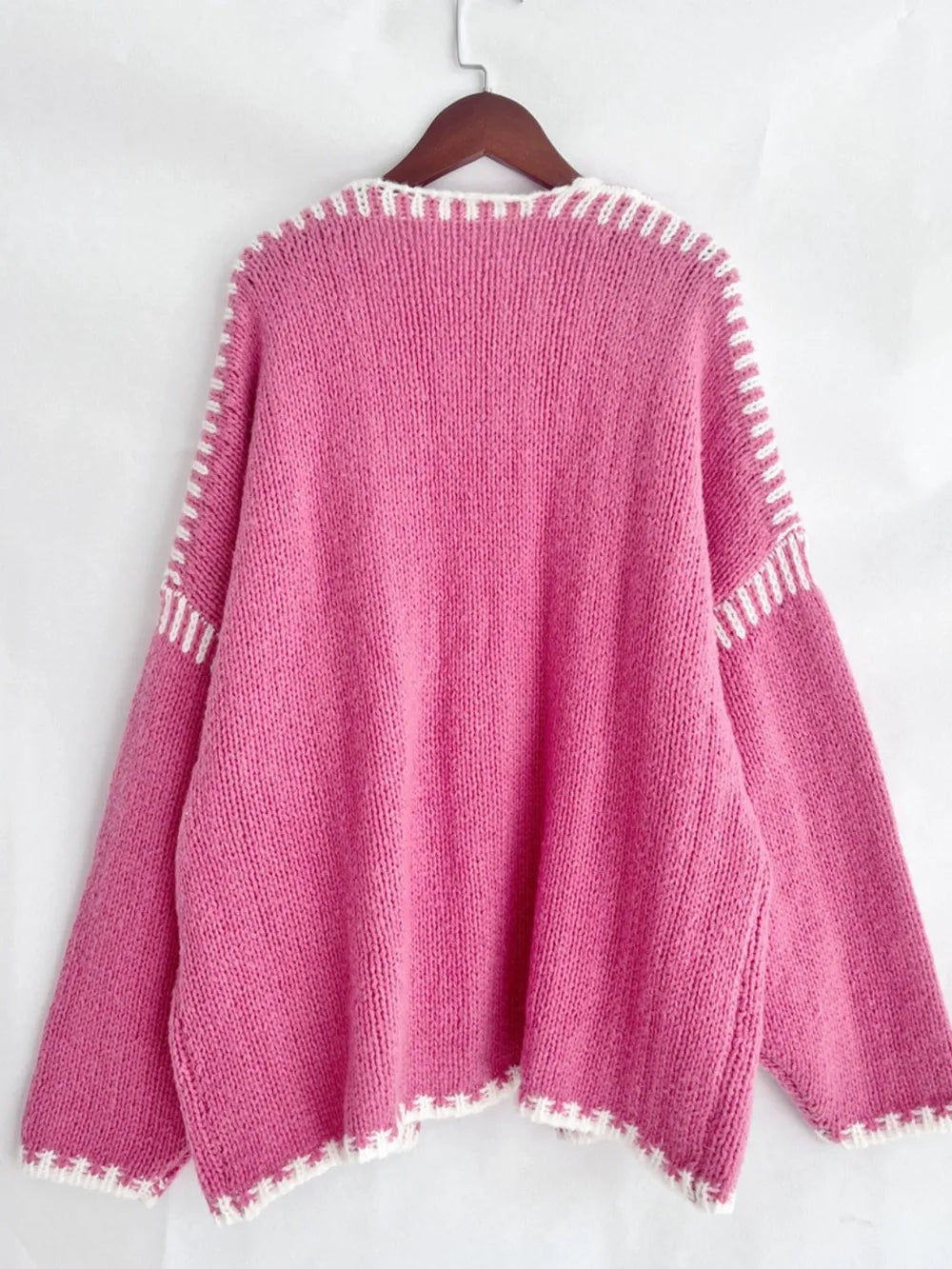 Contrast Open Front Dropped Shoulder Cardigan (11)