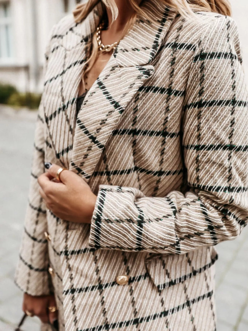 Plaid Tweed Double-breasted Coat (9)